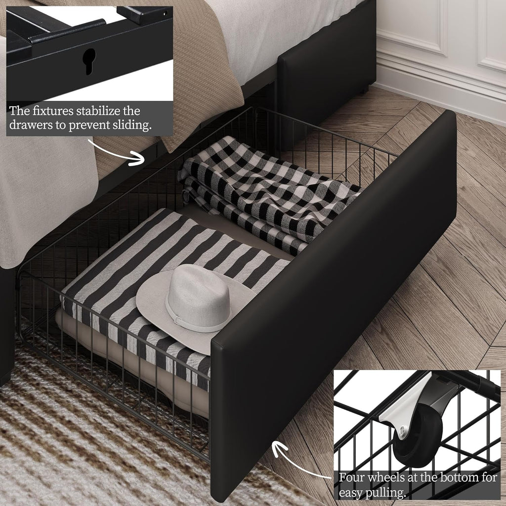 Queen Bed Frame Upholstered Bed Frame with Adjustable Diamond Button-Tufted Headboard/3 Drawers Storage
