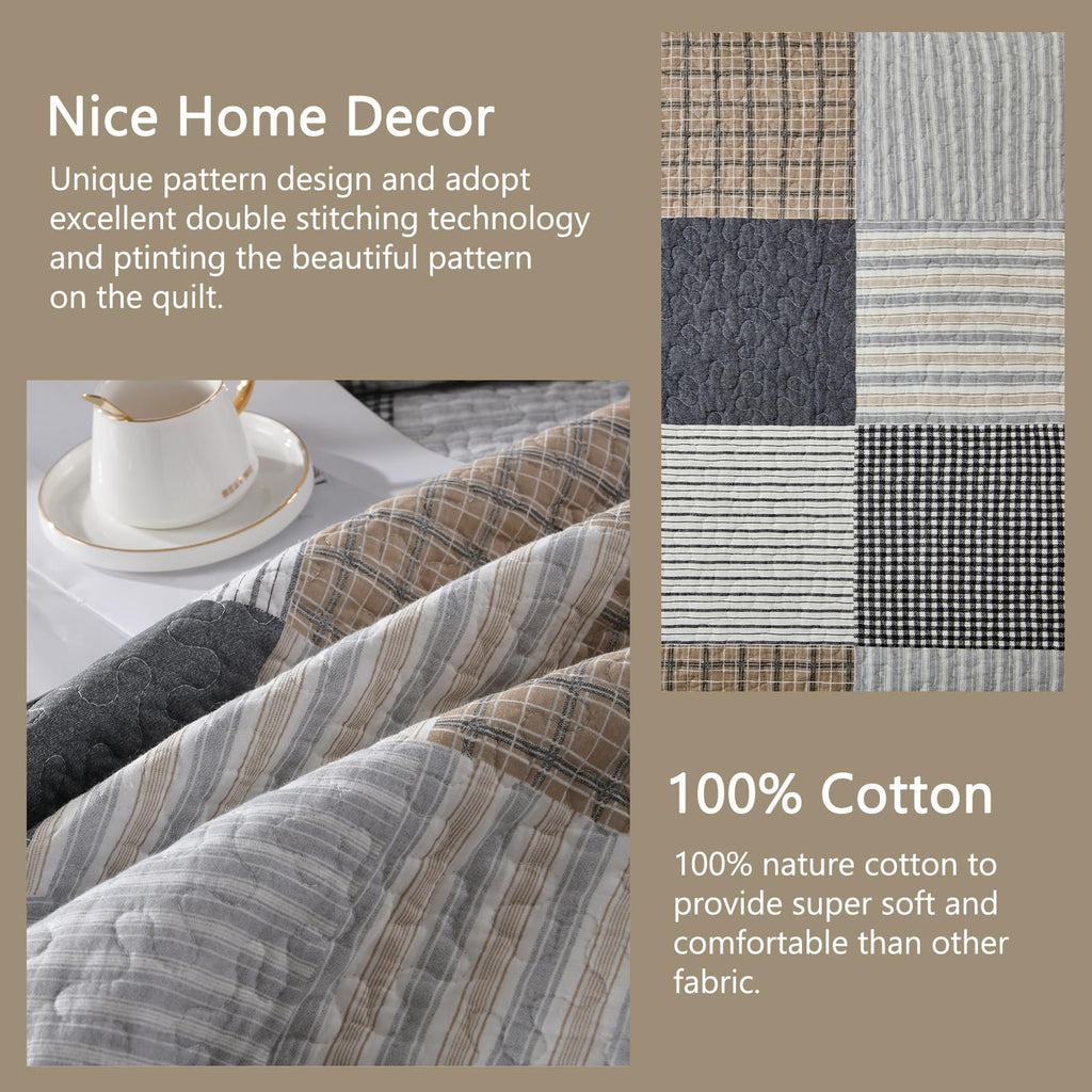 Quilt 100% Cotton Plaid Farmhouse Comforter Set