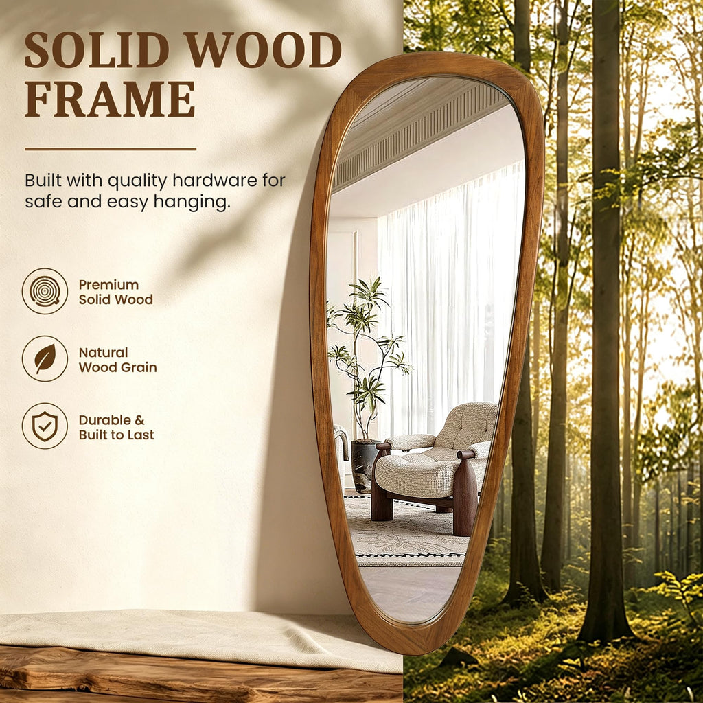 60"x22" Solid Wood Irregular Mirror Full Length(Natural Wood)