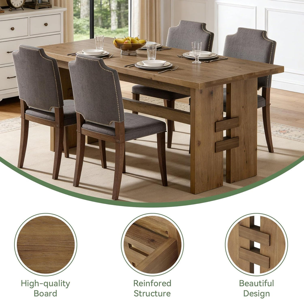 63-Inch Dining Table for 4-6, Solid Wood Kitchen Table with Large Tabletop and Heavy Duty Legs, Rectangular Farmhouse