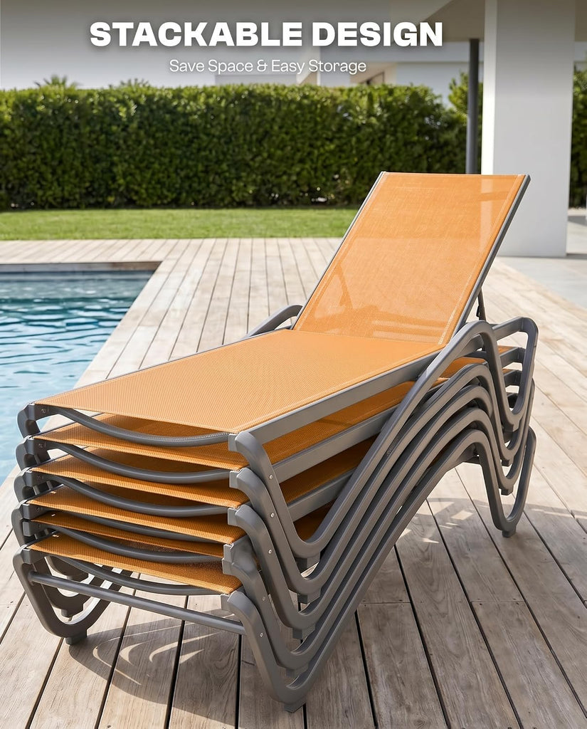 Patio Chaise Lounge Chairs,Adjustable Outdoor Aluminum Teslin Lounge,Orange | Aluminum chaise lounge chair,Outdoor