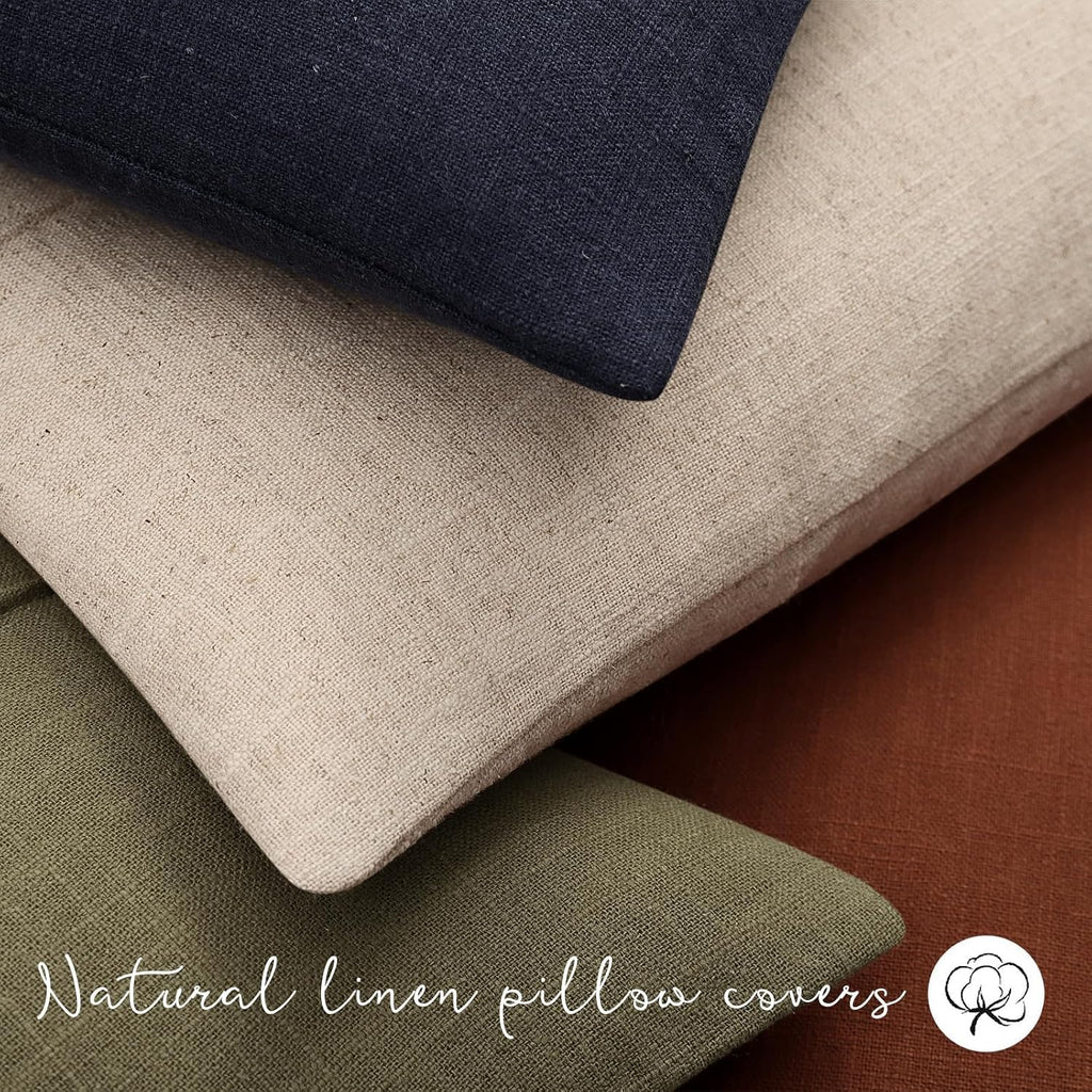 Decorative Linen Throw Pillow Covers 18x18 Set of 2 Solid handcrafted Striped Cushion Covers