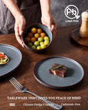 Mercury Plates and Bowls Sets, 12 Pieces Stoneware Dinnerware Sets, Dishes Set for 4, Microwave and Dishwasher Safe