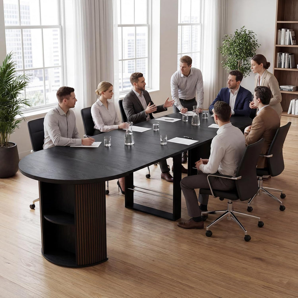 Modern Extendable Round Dining Table, 38.6" to 110.2" Expandable Fluted Table for 2-12 People with Storage, Space