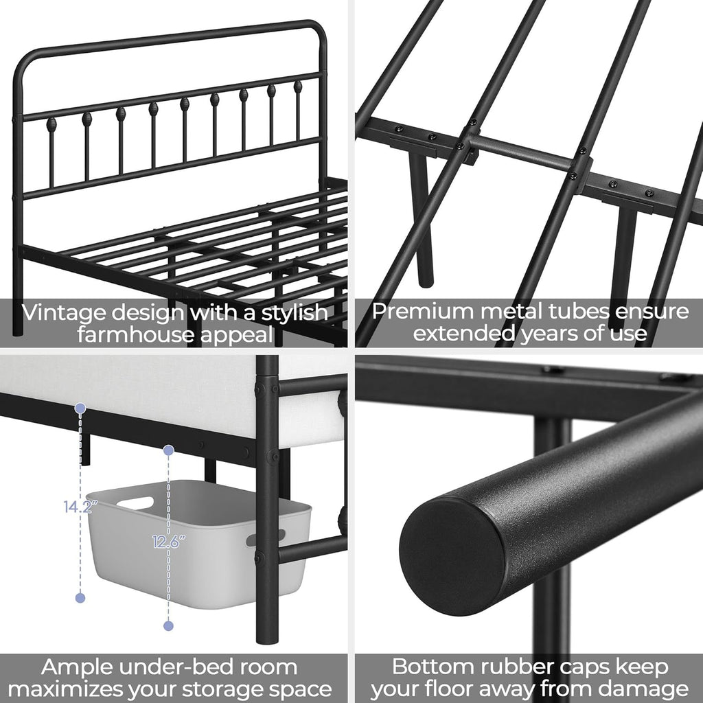 Classic Metal Platform Bed Frame Mattress Foundation with Victorian Style Iron-Art Headboard/Footboard/Under Bed
