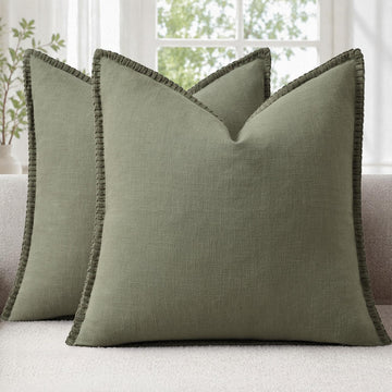 Linen Euro Sham Olive Green Throw Pillow Covers 24X24 Set of 2