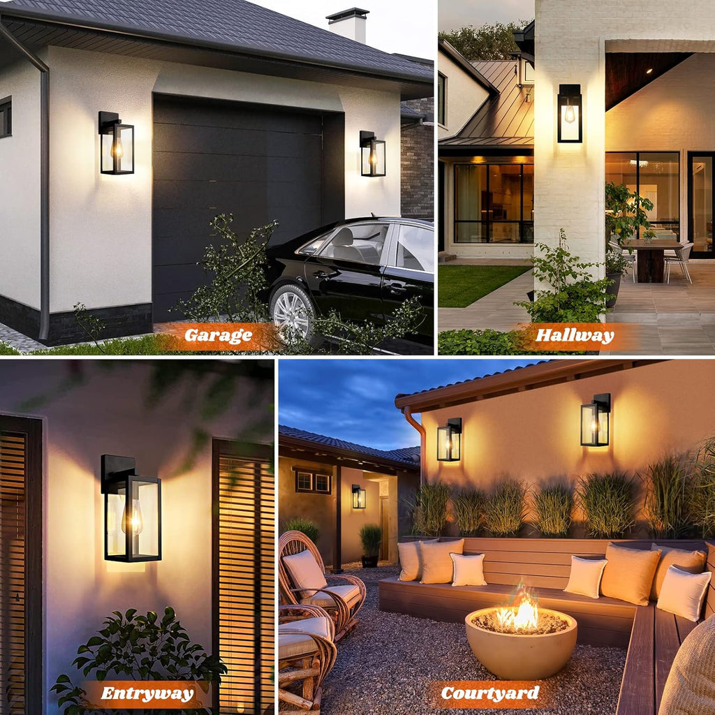 2-Pack Outdoor Light Fixtures Wall Mount, Waterproof Exterior Wall Lanterns with Clear Glass