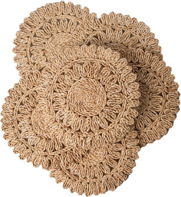 13.8" Round Woven Corn Husk Placemats - Set of 6