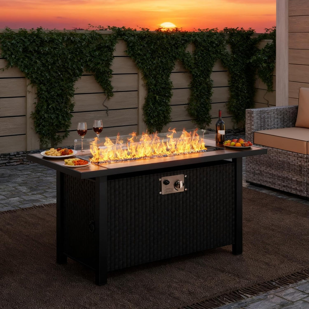 45 inch Gas Fire Pit Table, Patio Outdoor Propane Fire Pits with Removable Lid & Waterproof Cover, 50000 BTU with
