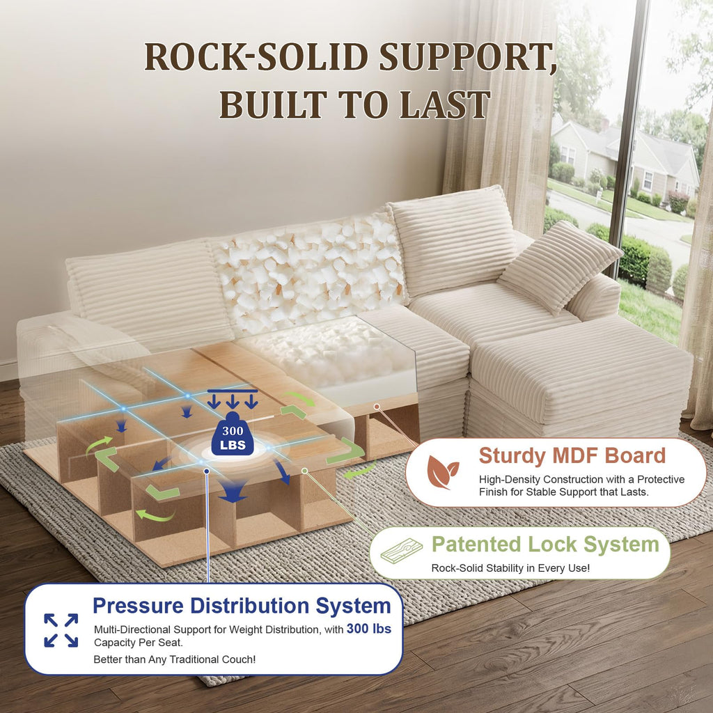 142" Modular Sectional Sofa with Storage, Oversized Boneless Couch