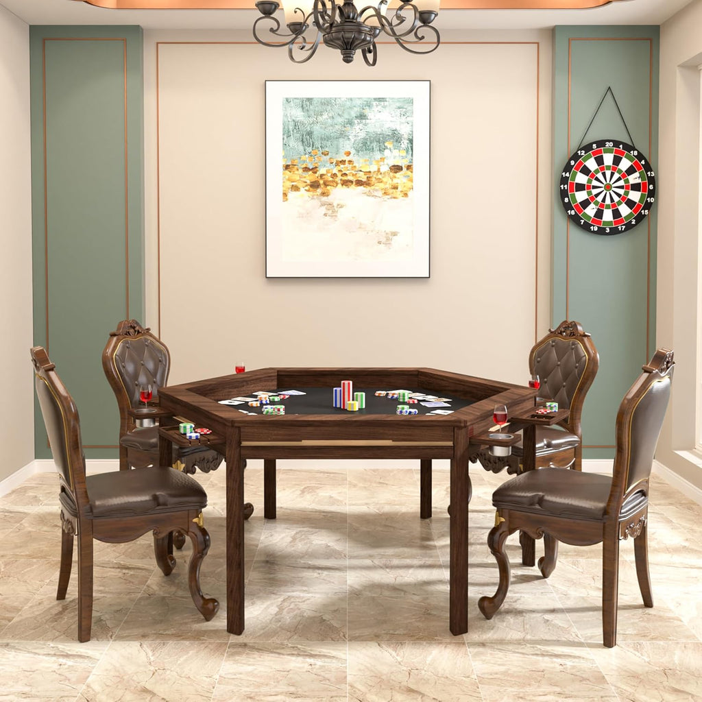 Board Game Table with Removable Table Top, Gaming & Dining Table for 4 to 6 Players,Includes Leatherette Play Mat