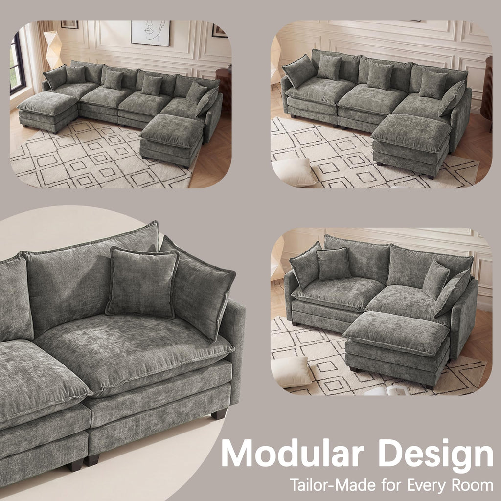 Modular Sectional Sofa 133" Oversized Cloud Couch with 2 Ottoman