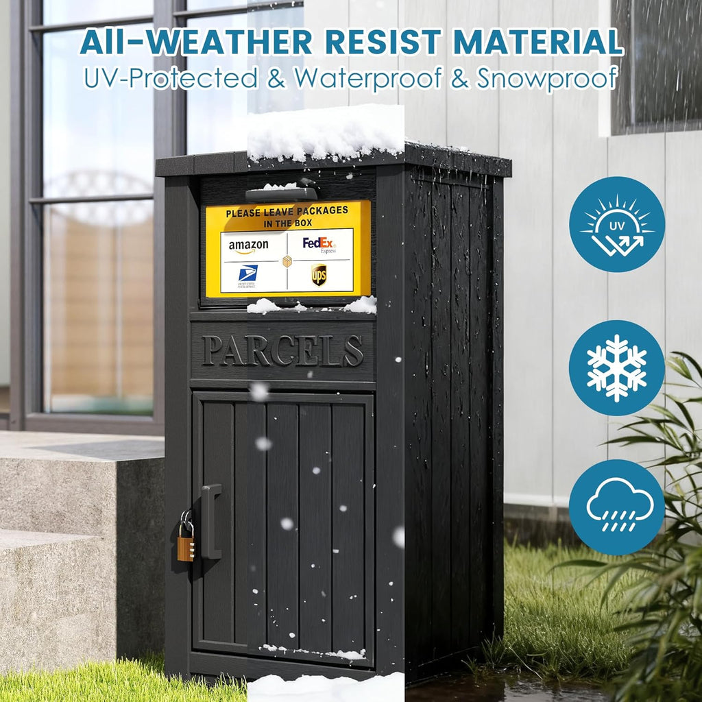 Package Delivery Box with Sign, Large Lockable & Weatherproof Anti-Theft Parcel Drop Box Storage