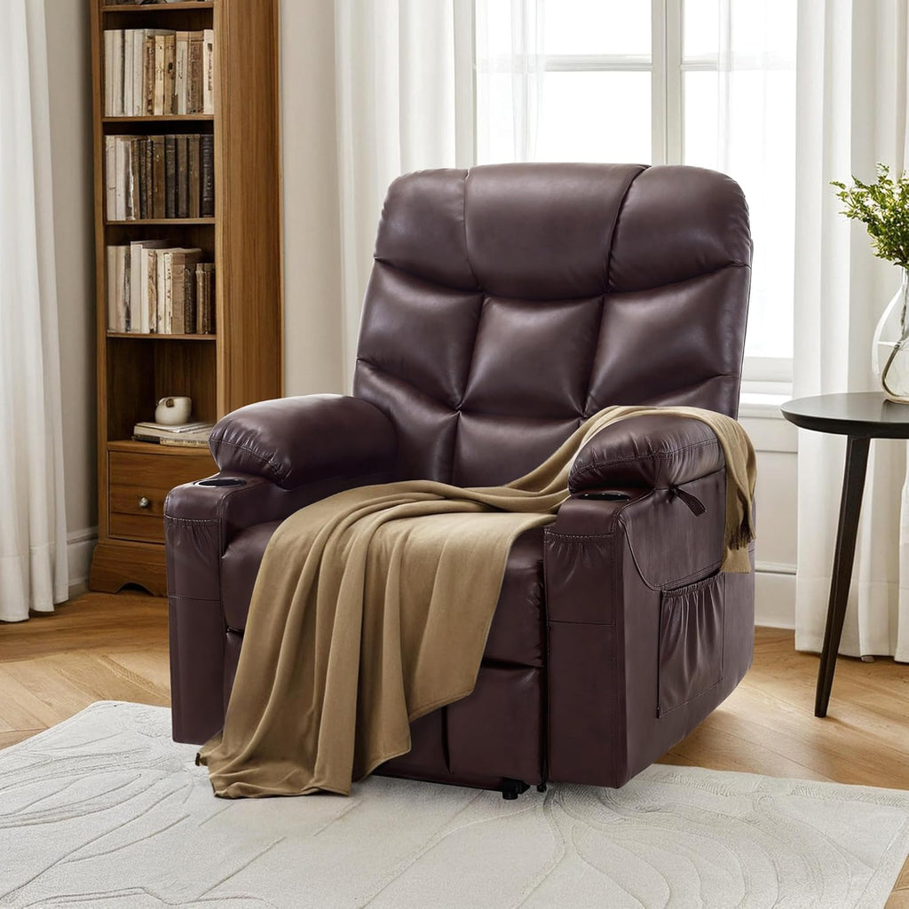 Power Lift Recliner Chair with Extended Footrest for Elderly People, for Mom, Faux Leather 7287 (Dark Brown, Medium)