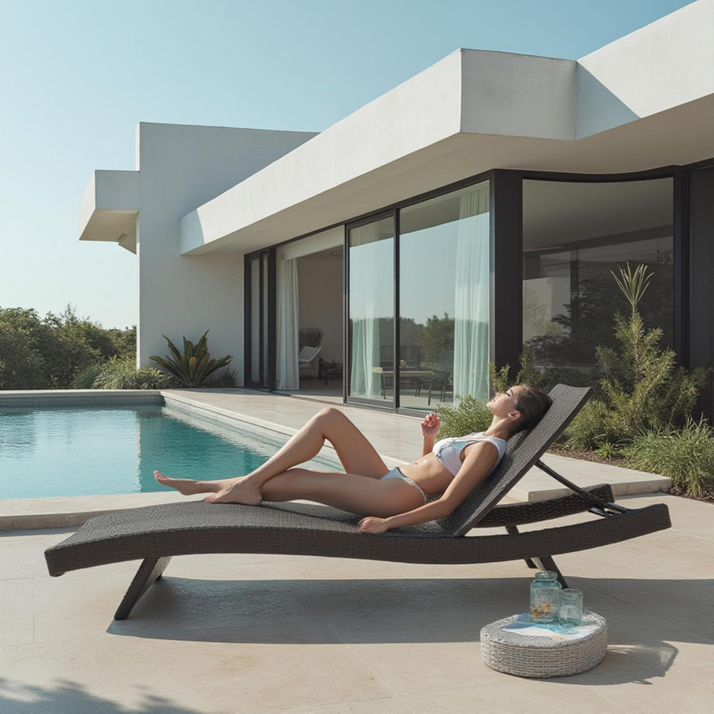 Chaise Lounge Chair Outdoor Set of 2, Wicker Patio Lounge Chair, Outdoor Lounge Chair with Reclining Backrest