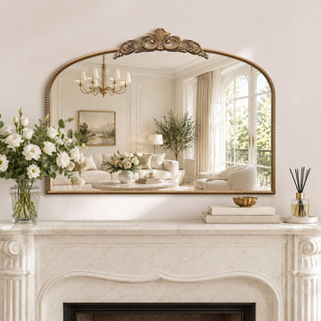 Vintage Gold Wall Mirror: 40"x29" Baroque Antique Arched Mirror