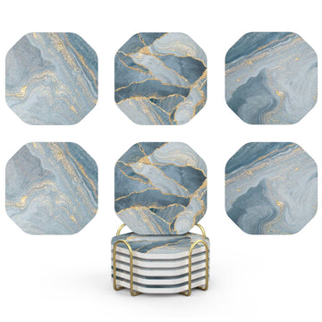 Absorbent Ceramic Stone Coasters Set of 6 with Holder, Nebula