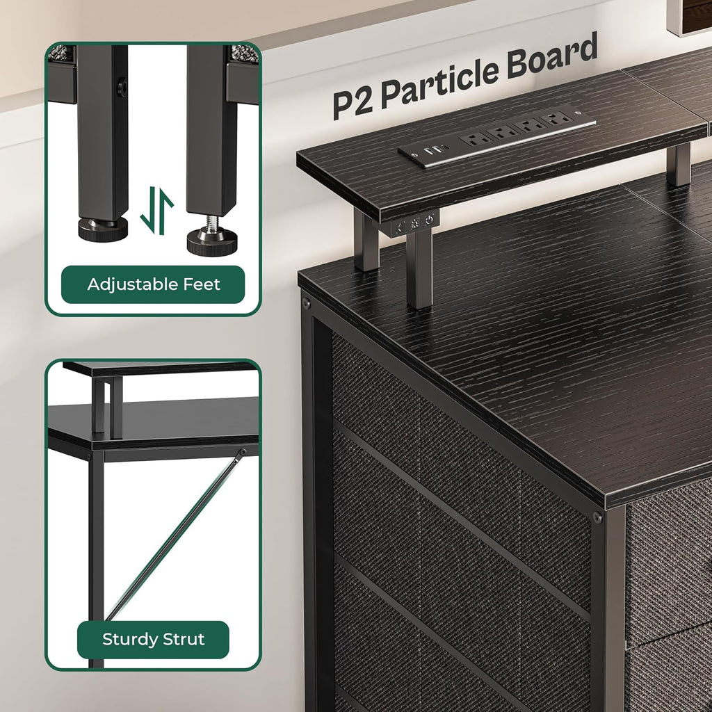 47 Inch Computer Desk with Power Outlets and LED Lights, Gaming Desk with 4 Drawers, Office Desk with Monitor Stand