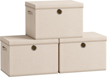 Large Storage Bins with Lids, 3 Pack Foldable Storage Boxes | 3 Pack Foldable Storage Boxes, 41 Quart Fabric Closet