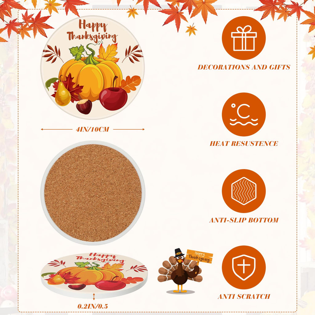 6 Pcs Thanksgiving Coasters with Holder Fall Ceramic Coasters