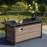56 Inch Gas Fire Pit Table Outdoor Rattan Propane Fire Table & Fireplace with Fire Glass, Lid, 50,000 BTU Firepits for Outside Patio - Image 5
