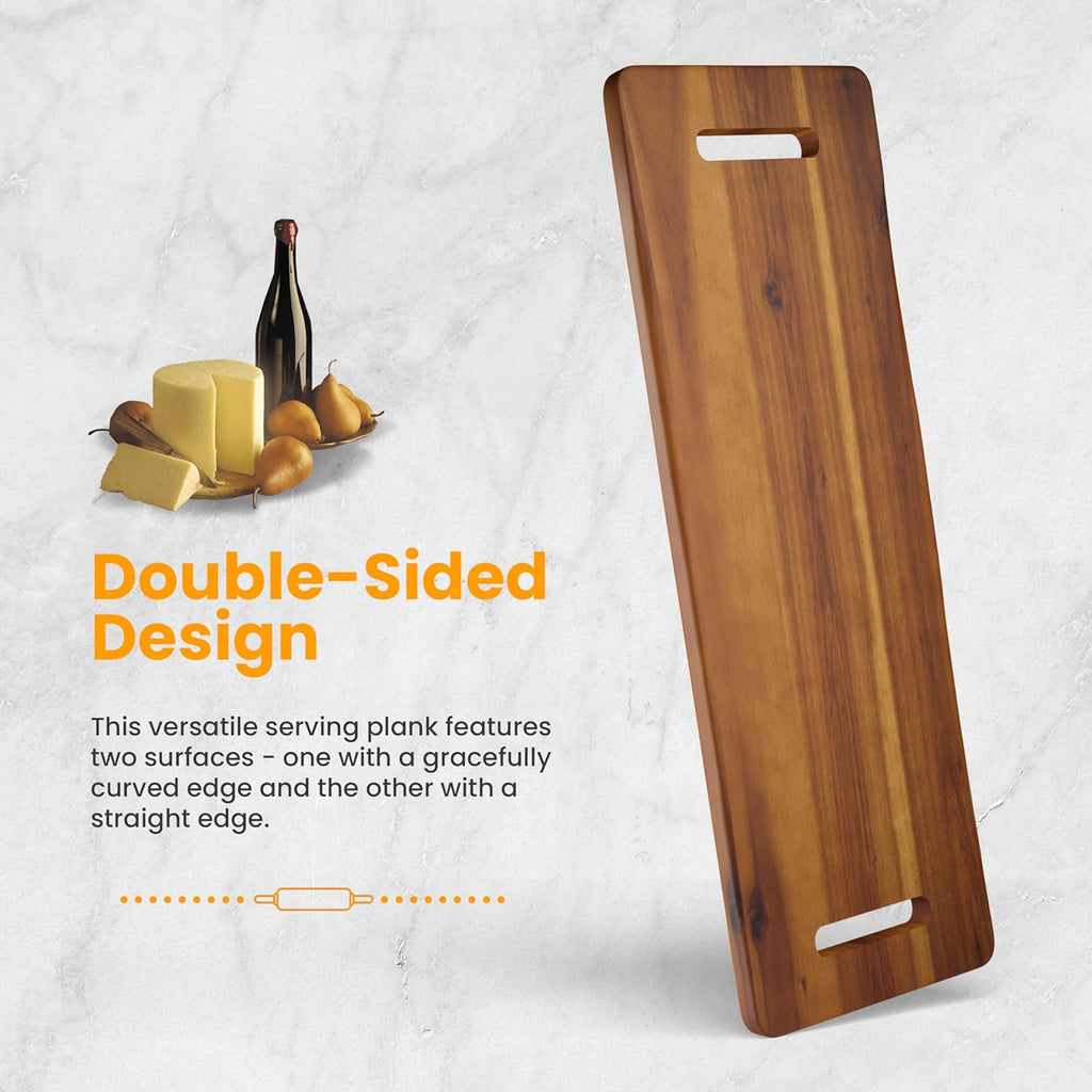 30" Large Acacia Wood Charcuterie Board, Built-in Handles, Raw Edge | Dual-sided Design, Extra Long Wooden Serving