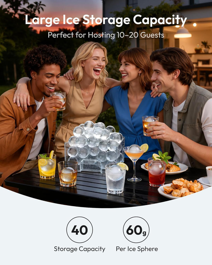 2" Ice Ball Maker Countertop, 4Pcs Ready in 40Mins, 144Pcs/day, Self-Cleaning Sphere Ice Maker Machine with Clear