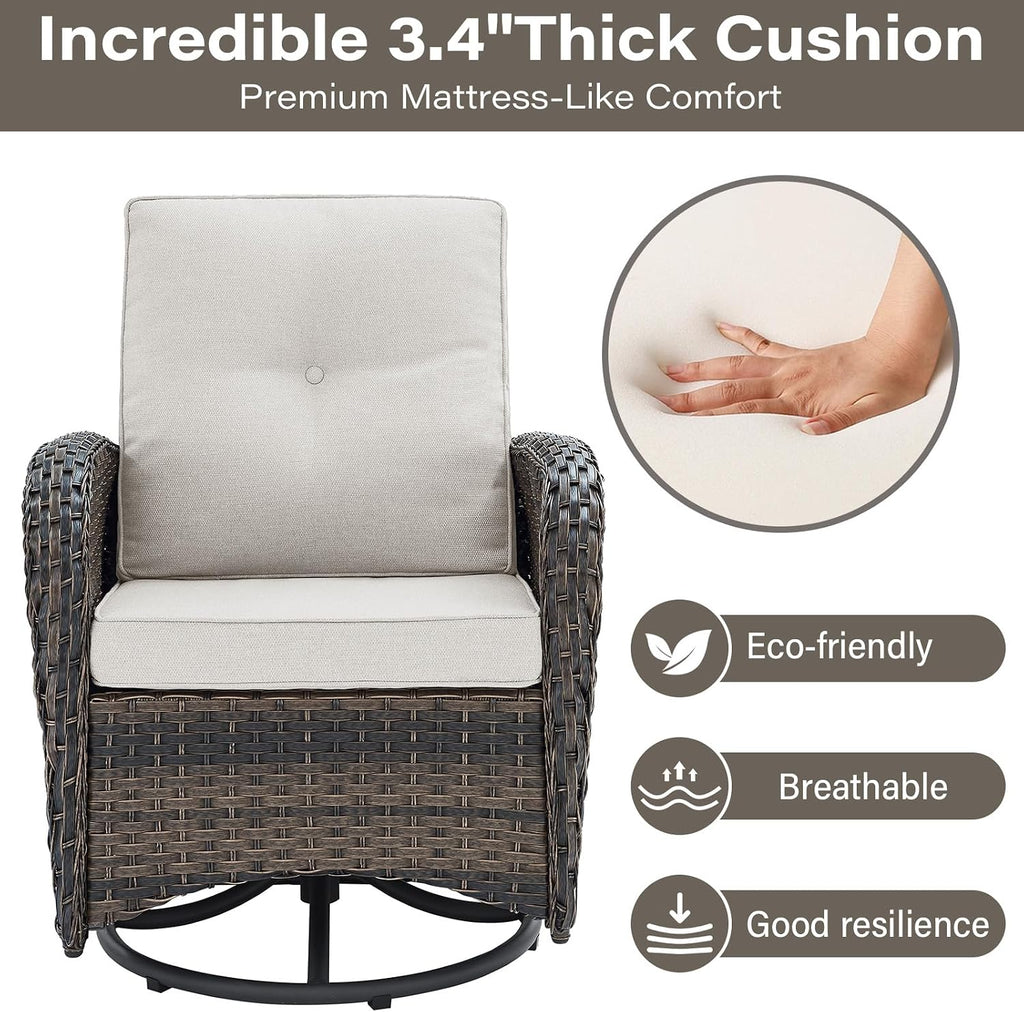 Patio Wicker Chairs Swivel Rocker - Outdoor Swivel Rocking Chairs Set of 2 with Rattan Side Table, Patio Swivel