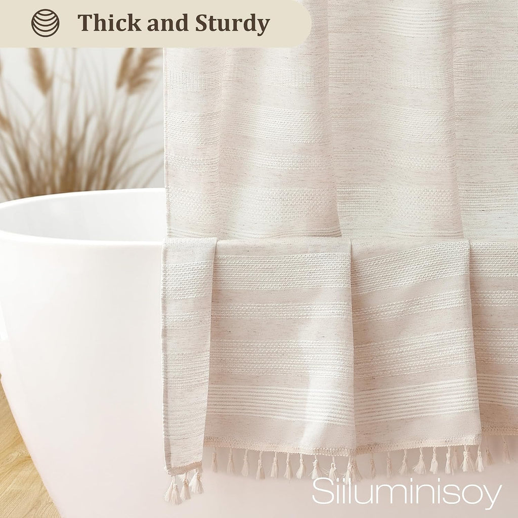 96 Inch Long Shower Curtain Boho Linen Shower Curtain Rustic Striped French Country Shower Curtains Fabric