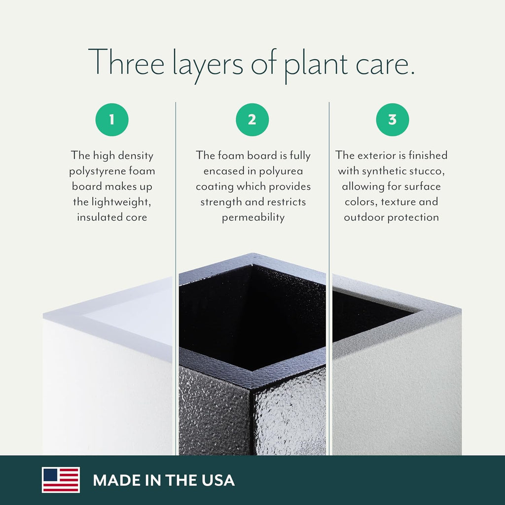Milan Rectangular Trough Planter - 46" x 17" x 19" - Large Lightweight Indoor/Outdoor Planter Box - Modern Stone-Look