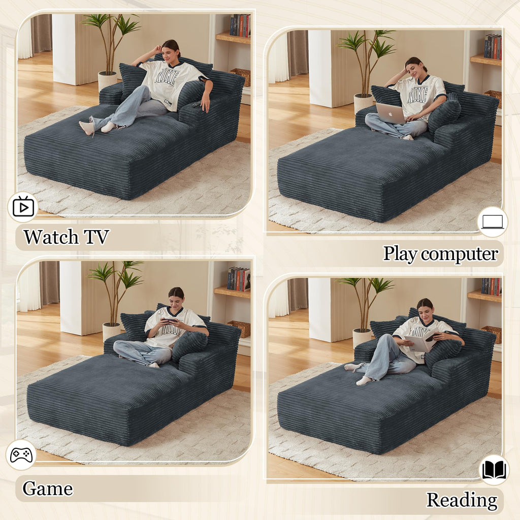 Couch Chaise Lounge Chair Indoor, Boneless Sleeper Sofa Bed, Grey