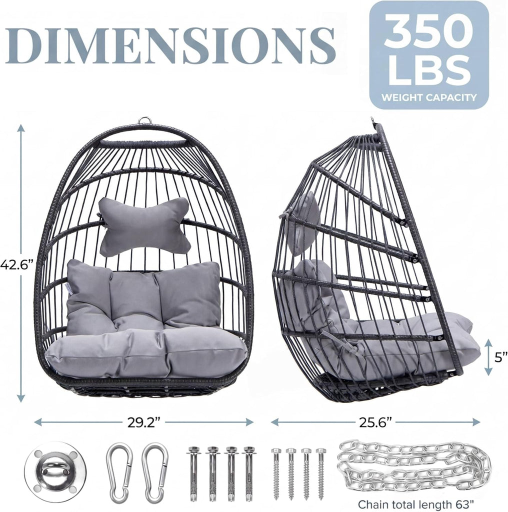Hanging Egg Chair Outdoor Without Stand, Indoor Swing Egg Basket Ceiling Tree Chairs with Cushion, 350lbs Egg-Shaped