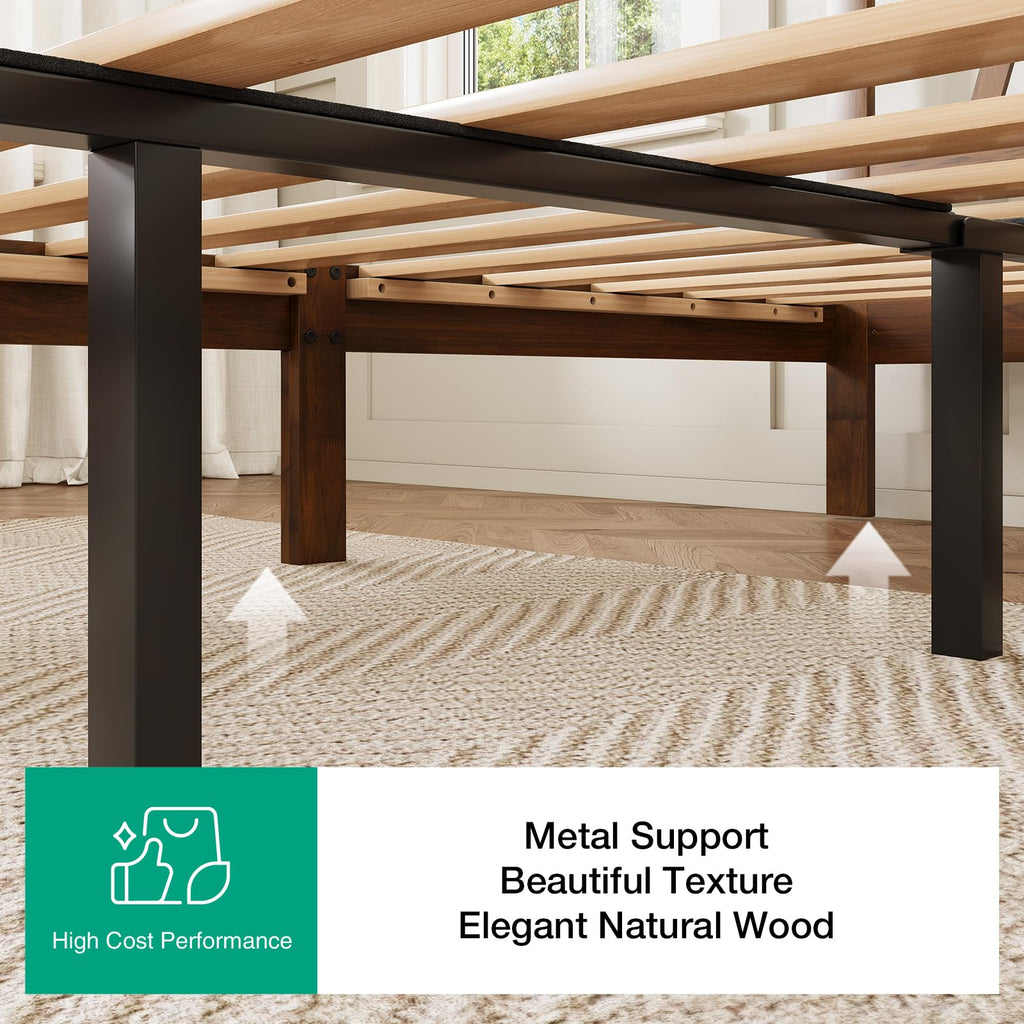 12 Inch Full Size Bed Frame Full Bed Frames with Headboard Solid Wooden BedFrame Foundation, No Box Spring Needed