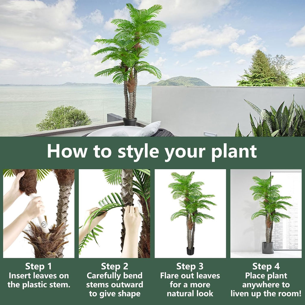 Artificial Palm Trees for Outdoors- 8.5ft Tall Triple Tropical Palm Artificial Tree, UV Resistant Fake Palm Plant