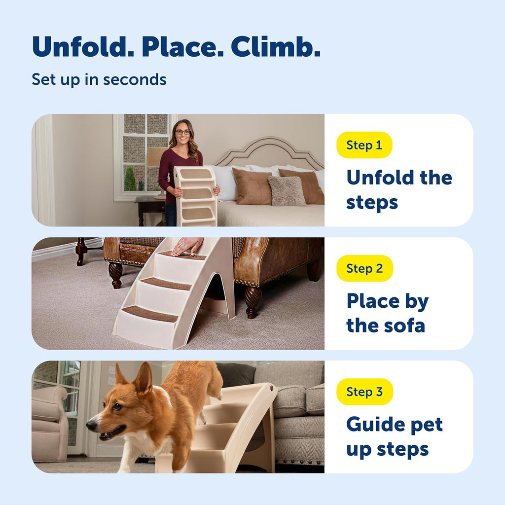 CozyUp Folding Dog Stairs, Portable Indoor/Outdoor Pet Steps for Bed & Couch, Grey, 25 Inch