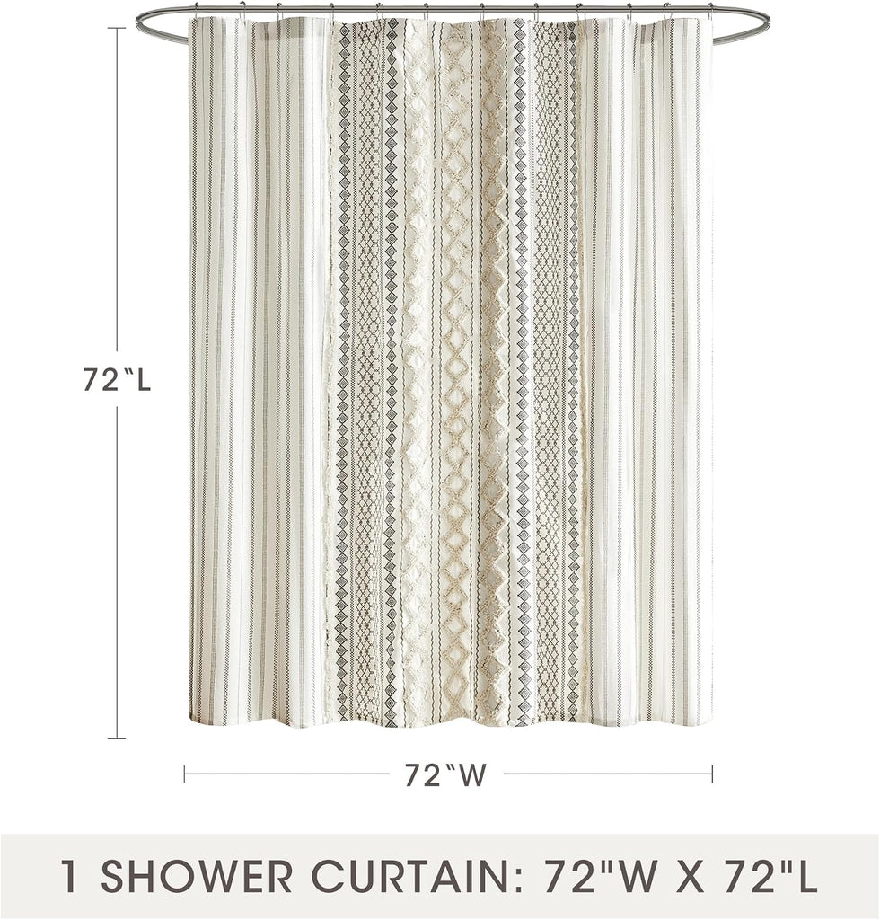 Imani Tufted Chenille 100% Cotton Shower Curtains Machine Washable, Modern Home Bathroom Décor Bathtub Privacy