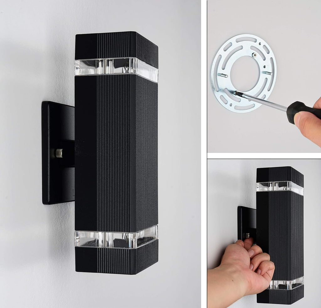2 Pack LED Square Up and Down Lights Outdoor Wall Light，Body in Aluminum Waterproof Outdoor Wall Lamps，3000k 5W with