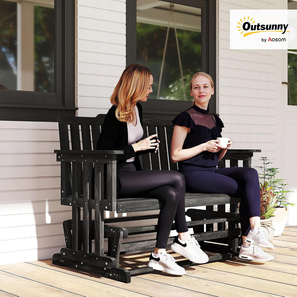 2-Person Patio Swing Glider Bench with Quick Drying Design Black | Wide Armrest, Wooden Patio Glider Bench, Rocking