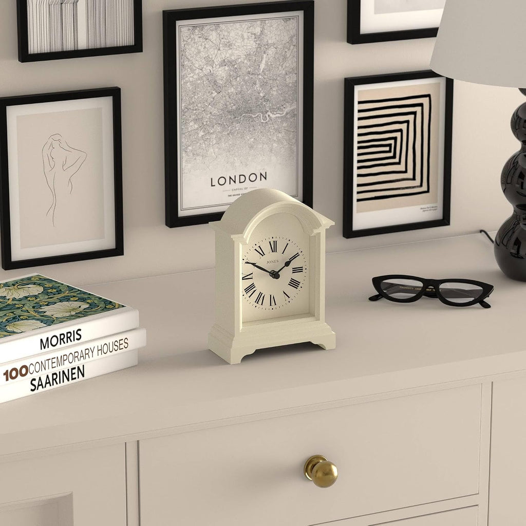Bistro Mantel Clock - Small Classic Arch top Carriage Clock Design - Pale Cream - Contemporary Classic Style for Mantel, Desk, Table,...