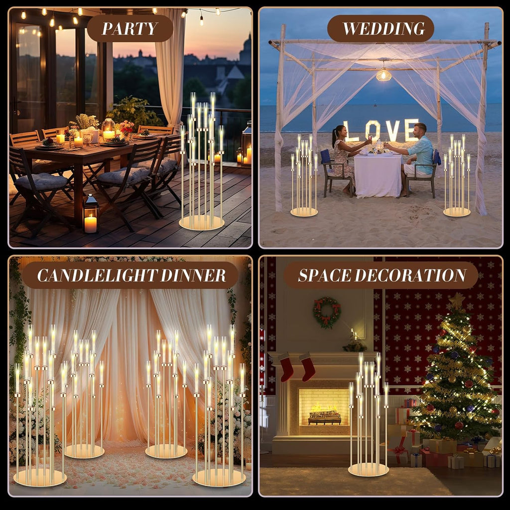 4 Pcs 10 Arm Wedding Gold Candelabra Floor Centerpieces with 40 LED Candle 46.5'' Tall Candlestick Metal Holder with
