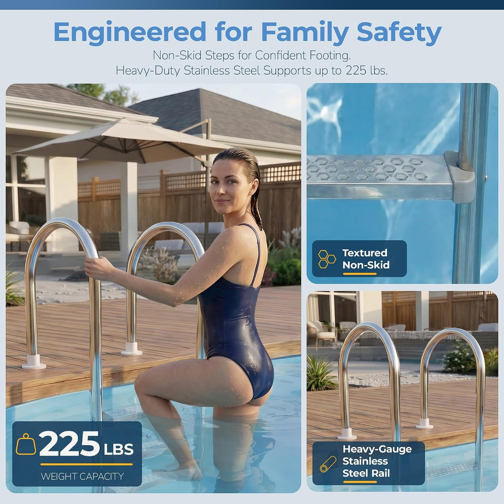 Wave Premium Stainless Steel in-Pool Ladder for Above Ground Pools