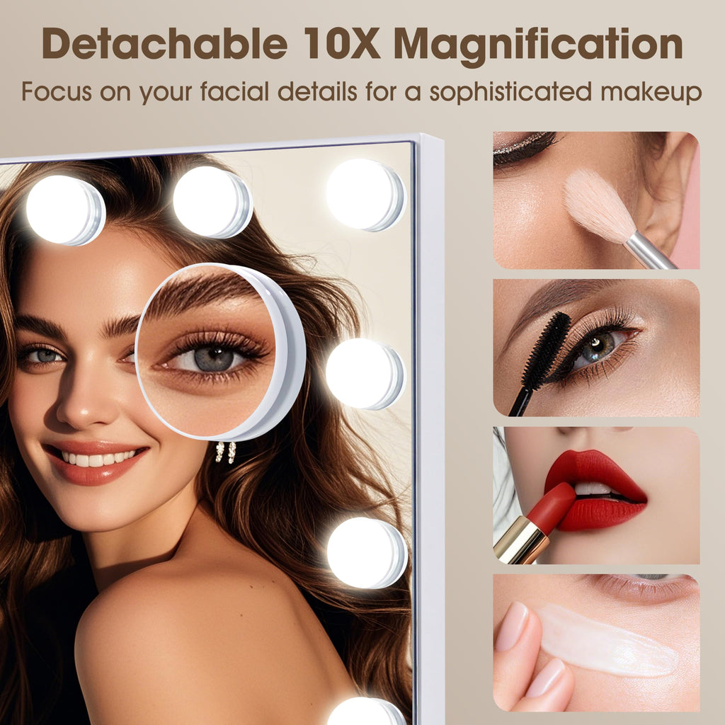 Vanity Mirror with Lights Lighted Makeup Mirror with Dimmable LED Bulbs,3 Color Lighting Modes,USB Charging Port