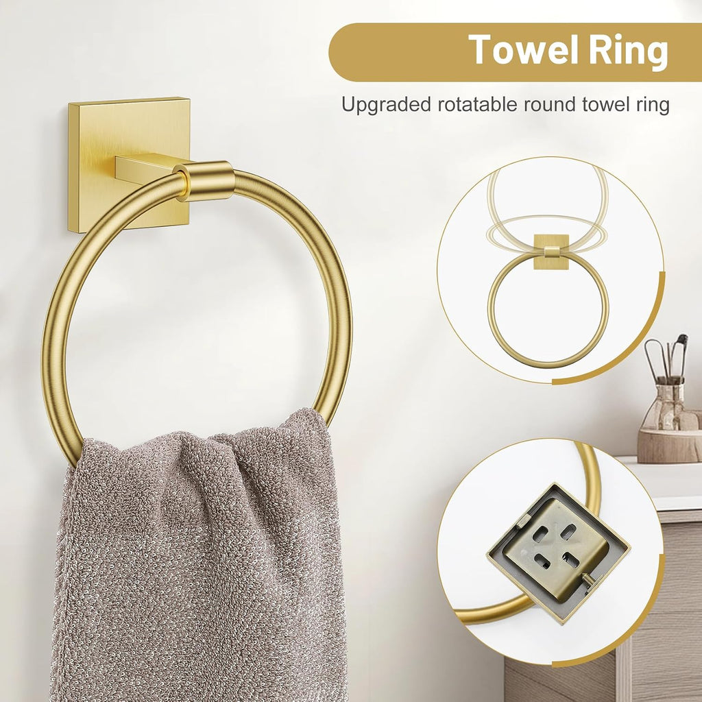 Towel Ring Set 4 Piece Bathroom Hardware Set Includes Towel Ring 2 Towel Hooks and Toilet Paper Holder Stainless