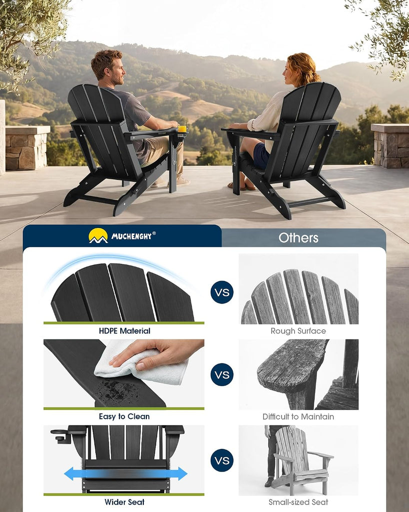 Folding Adirondack Chairs Patio Chairs Outdoor Adirondack Chair Weather Resistant Chair , Outside, Deck, Backyard
