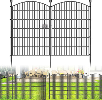 10 Panels No Dig Decorative Garden Fence with Gate - 40 in (H) x 23.6 ft (L), Dog Fence Outdoor for Yard, Rustproof
