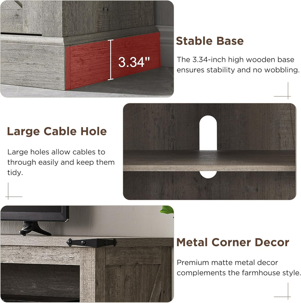 Farmhouse Fireplace TV Stand for TVs up to 65+ Inches, 33 Inch Tall Highboy Entertainment Center with 23 Inch Electric Fireplace and Sliding Barn Door, Rustic Oak