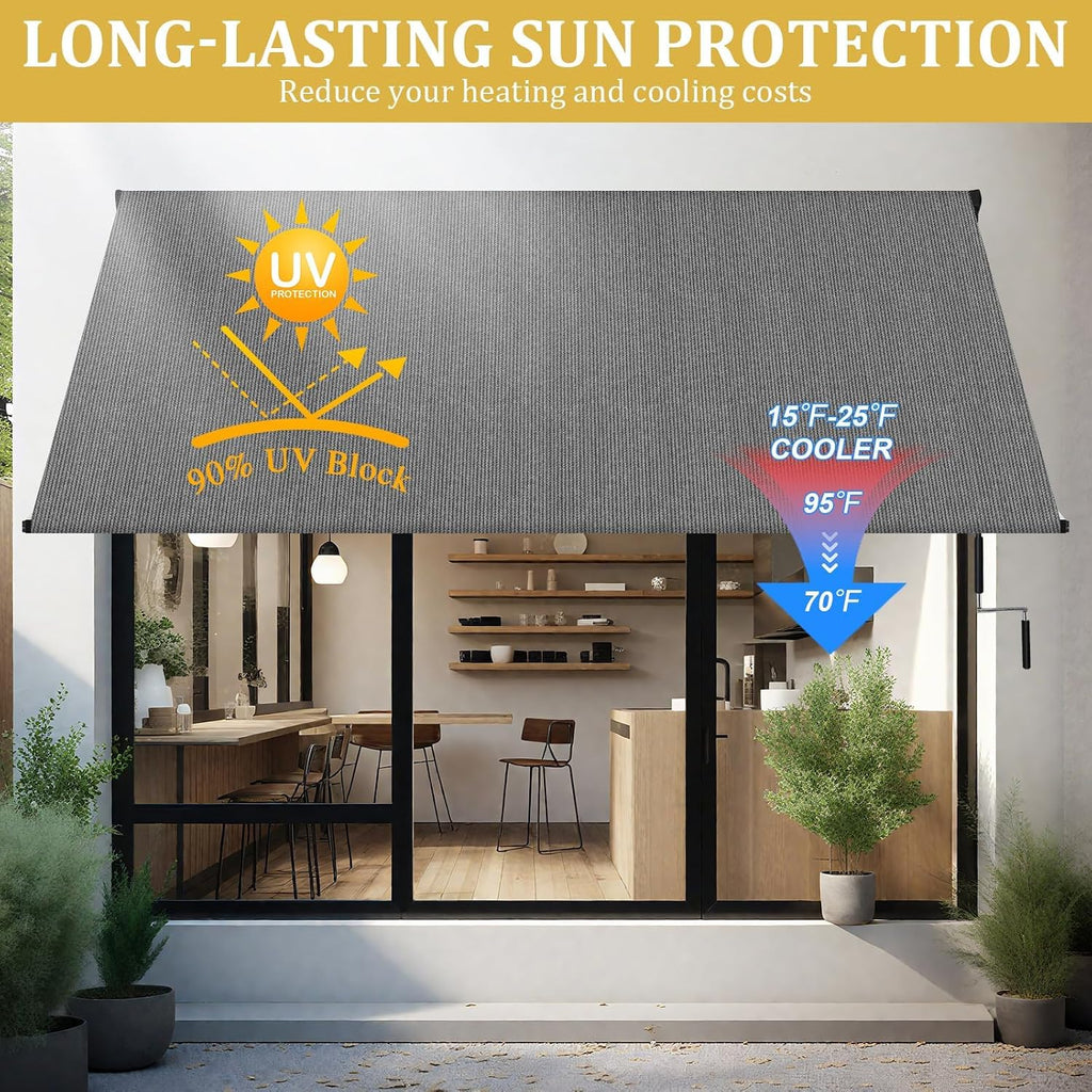 120" X 96" Manual Retractable Awnings Shades Roll Up Outdoor Sunshade Cloth for Backyard, Garden, Balcony, Grey