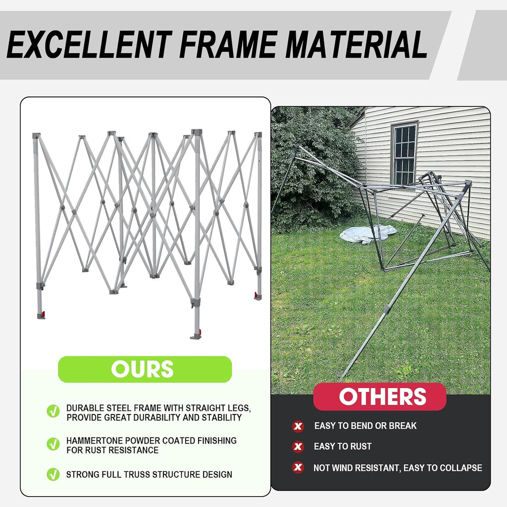 USA 10x10ft Pop Up Canopy,Commercial Instant Tent Events,Patented No-Tip Rolling Storage Bag with 4 Sandbags,UV & Water