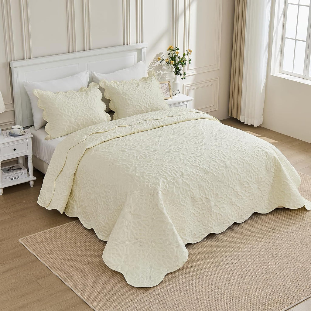 Oversized Bedspread 128x120 for Extra Tall King/California King Bed - Lightweight Quilted Coverlet Set 3 Pieces (1