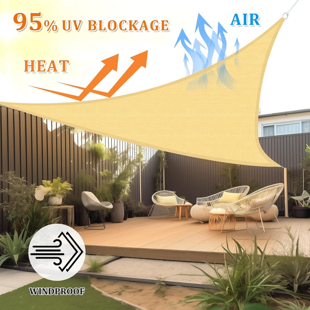 Shade Sail 20'X20'X28.3' Customizable Sunshade Canopy for Outdoor Patio Exterior, Sand Triangle Sun Shade UV Resistant